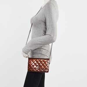 Chanel Burgundy Striated Quilted Patent Leather Classic WOC Clutch Bag